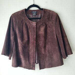 Clothes By Revue brown suede ¾ sleeve one button raw hem jacket Sz L